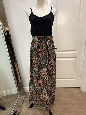 bailey blue Black Floral Maxi Skirt with Rust and Cream Floral Accents